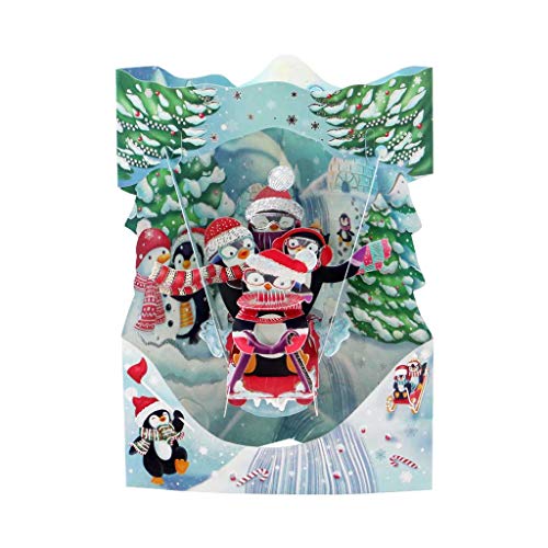 Santoro Swing Card, Christmas 3D Pop Up Greeting Card - Sledging Penguins - For Kids Family Christmas Festive von Santoro