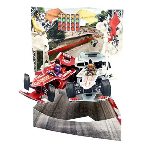 Santoro Swing-Karte, 3D-Pop-Up-Grußkarte – Rennwagen – für ihn, für Kinder, Jungen, Geburtstag (grau, beige) von Santoro
