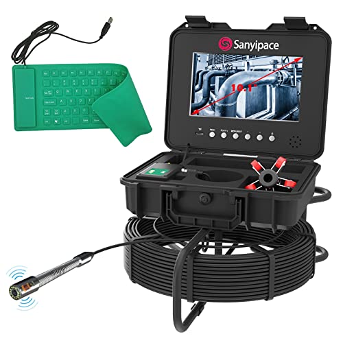 HD-Abflusskamera 10" mit Meterzähler, Professionelle Kanalinspektionskamera mit Kabel 70M, Selbstnivellierender Kamera mit 512 HZ Sender, Rohrkamera mit Eingebautem Mikrofon und USB-Tastatur von Sanyipace
