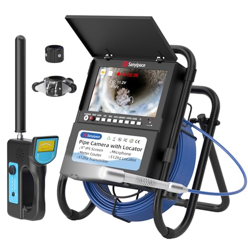 HD Kanalkamera mit Ortung, Rohrkamera 30M mit Meterzahlangabe, Kamera für die Röhre Abfluss Endoskop mit 9" Monitor, Kanalisation Kamera IP68 Wasserdicht Kanal Kamera mit Mikrofon Rohr Kamera Profi von Sanyipace