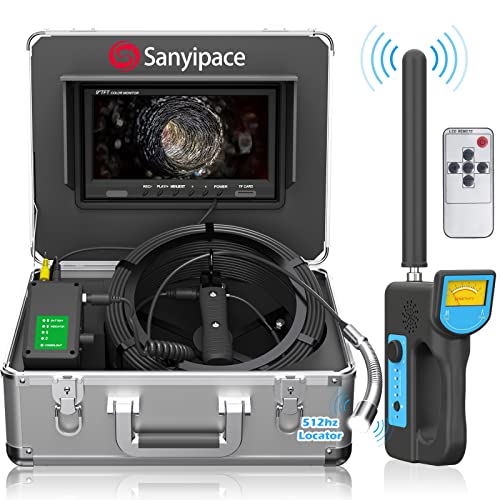 HD Kanalkamera mit Ortung Und Detektor Set, Abflusskamera 50M mit Selbstausgleich, Kanalinspektionskamera mit 9" Farbbildschirm, Kamera für die Röhre Abflussendoskop mit DVR Mikrofon und Fernbedienung von Sanyipace