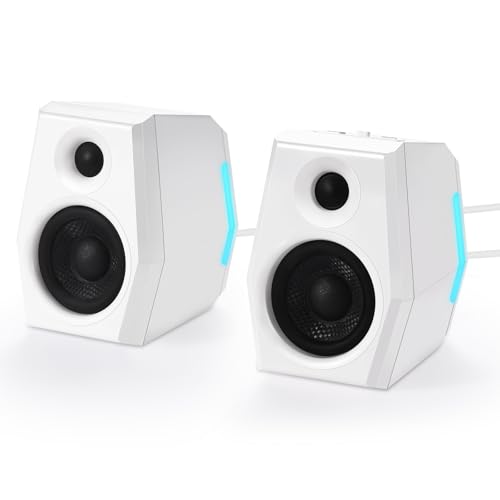 Sanyun SW209 36W 2.0 Computer Gaming PC Multimedia Lautsprecher, Mehrfacher EQ-Sound-Modus, Bluetooth 5.0 USB 3.5mm Aux Eingänge, RGB-Leuchten, für Laptop Desktop Monitor (Paar, Weiß) von Sanyun