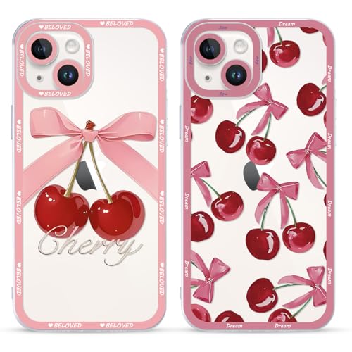 Saqmkil 2 Stück Hülle für iPhone 14, Aesthetic Schleifen Muster Design Mädchen Transparent Motiv Handyhülle, Weich Silikon Frauen Geschenk Süßes Stoßfest Case Schutzhülle für iPhone 14 6,1'' - Bow von Saqmkil