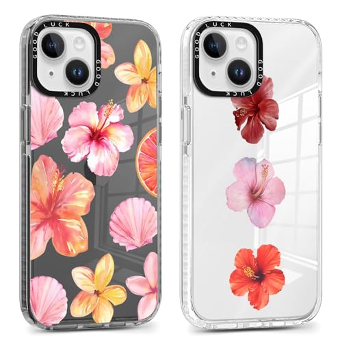 Saqmkil 2 Stück Hülle für iPhone 14/iPhone 13 6,1 Zoll, Aesthetic Blumen Muster Design Mädchen Frauen Geschenk Handyhülle, Silikon Transparent Süßes Blume Motiv Stoßfest Case Schutzhülle für iPhone 13 von Saqmkil