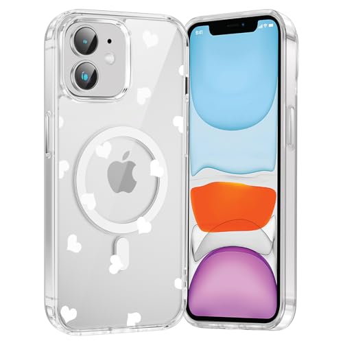 Saqmkil Handyhülle Magnetische für iPhone 12/iPhone 12 Pro 6,1" Hülle,Kompatibel mit MagSafe, Durchsichtig Aesthetic Muster Herz Mädchen Case,Transparent Weich Silikon TPU Bumper Stoßfeste Schutzhülle von Saqmkil