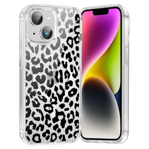 Saqmkil Handyhülle Magnetische für iPhone 14/iPhone 13 6,1" Hülle,Kompatibel mit MagSafe, Durchsichtig Aesthetic Muster Leopard Mädchen Case, Transparent Weich Silikon TPU Stoßfeste Schutzhülle, 03 von Saqmkil