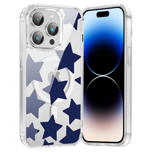 Saqmkil Handyhülle Magnetische für iPhone 14 Pro 6,1" Hülle,Kompatibel mit MagSafe, Durchsichtig Aesthetic Muster Sterne Mädchen Case, Transparent Weich Silikon TPU Bumper Stoßfeste Schutzhülle Cover von Saqmkil