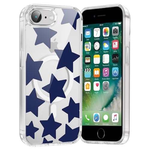 Saqmkil Handyhülle Magnetische für iPhone 8/7/SE 2020/SE 2022 4,7" Hülle,Kompatibel mit MagSafe, Durchsichtig Aesthetic Muster Sterne Mädchen Case, Transparent Weich Silikon TPU Bumper Stoßfeste Cover von Saqmkil