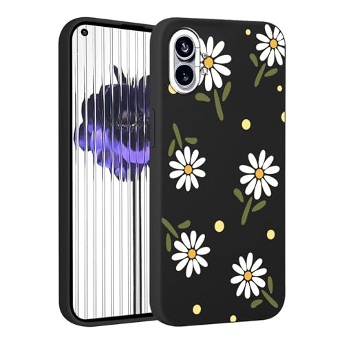 Saqmkil Handyhülle für Nothing Phone (1) Hülle, Blumen Muster Aesthetic Mädchen Frauen Case, Weich Silikon Dünn TPU Bumper Stoßfeste Kratzfest Schutzhülle Cover für Nothing Phone 1 6,55",Schwarz von Saqmkil