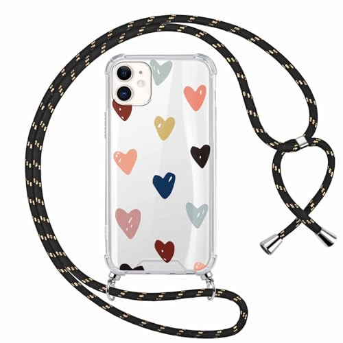 Saqmkil Handykette Handyhülle für iPhone 11 6,1" Hülle mit Band, Durchsichtig Aesthetic Herz Muster Mädchen Case mit Kordel zum Umhängen, Transparent Weiche Silikon TPU + PC Stoßfest Schutzhülle Cover Saqmkil Handykette Handyhülle für iPhone 11 6,1" Hülle mit Band, Durchsichtig Aesthetic Herz Muster Mädchen Case mit Kordel zum Umhängen, Transparent Weiche Silikon TPU + PC Stoßfest Schutzhülle Cover von Saqmkil