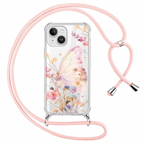 Saqmkil Handykette Handyhülle für iPhone 14/iPhone 13 6,1" Hülle mit Band,Durchsichtig Aesthetic Muster Schmetterlinge Mädchen Case mit Kordel zum Umhängen,Weiche Silikon TPU + PC Stoßfest Schutzhülle Saqmkil Handykette Handyhülle für iPhone 14/iPhone 13 6,1" Hülle mit Band,Durchsichtig Aesthetic Muster Schmetterlinge Mädchen Case mit Kordel zum Umhängen,Weiche Silikon TPU + PC Stoßfest Schutzhülle von Saqmkil