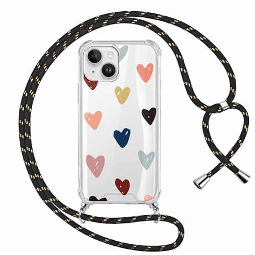 Saqmkil Handykette Handyhülle für iPhone 15 6,1" Hülle mit Band, Durchsichtig Aesthetic Herz Muster Mädchen Case mit Kordel zum Umhängen, Transparent Weiche Silikon TPU + PC Stoßfest Schutzhülle Cover Saqmkil Handykette Handyhülle für iPhone 15 6,1" Hülle mit Band, Durchsichtig Aesthetic Herz Muster Mädchen Case mit Kordel zum Umhängen, Transparent Weiche Silikon TPU + PC Stoßfest Schutzhülle Cover von Saqmkil