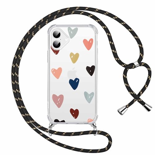 Saqmkil Handykette Handyhülle für iPhone 16 6,1" Hülle mit Band, Durchsichtig Aesthetic Herz Muster Mädchen Case mit Kordel zum Umhängen, Transparent Weiche Silikon TPU + PC Stoßfest Schutzhülle Cover Saqmkil Handykette Handyhülle für iPhone 16 6,1" Hülle mit Band, Durchsichtig Aesthetic Herz Muster Mädchen Case mit Kordel zum Umhängen, Transparent Weiche Silikon TPU + PC Stoßfest Schutzhülle Cover von Saqmkil