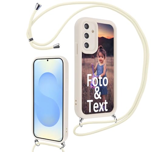 Saqmkil Handykette für Samsung Galaxy Note20 5G 6,7'' Personalisierte Hülle mit Band, Personalisiert Handyhülle mit Kette Kordel mit Foto Bild, Beige Schutzhülle für Samsung Note20 5G zum Umhängen von Saqmkil