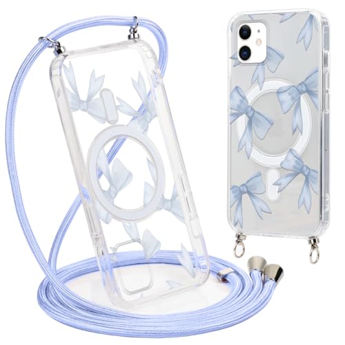 Saqmkil Handykette für iPhone 11 6,1'' Magnetisch Hülle mit Band, Transparent Handyhülle [Kompatibel mit MagSafe] mit Kordel, Aesthetic Muster Schutzhülle für iPhone 11 zum Umhängen, Schleifen 01 von Saqmkil