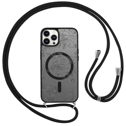 Saqmkil Handykette für iPhone 13 Pro 6,1'' Magnetisch Hülle mit Band, Handyhülle [Kompatibel mit MagSafe] mit Kordel, Matt Transluzente PC Aesthetic Schutzhülle für iPhone 13 Pro zum Umhängen, leopard von Saqmkil