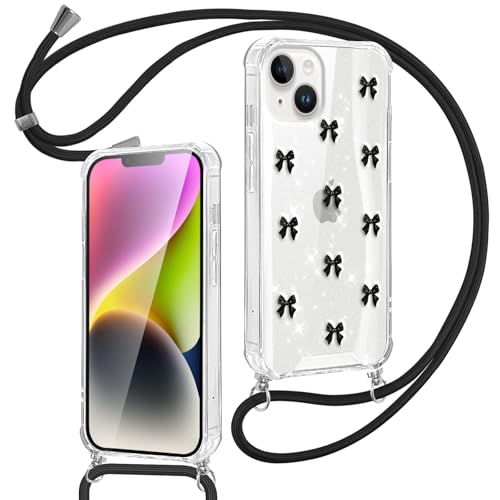 Saqmkil Handykette für iPhone 14/iPhone 13 6,1'' Hülle mit Band,3D Schleifen Glitzer Paillette Transparent Handyhülle mit Kette Kordel, Aesthetic Design Schutzhülle für iPhone 13 zum Umhängen, Schwarz Saqmkil Handykette für iPhone 14/iPhone 13 6,1'' Hülle mit Band,3D Schleifen Glitzer Paillette Transparent Handyhülle mit Kette Kordel, Aesthetic Design Schutzhülle für iPhone 13 zum Umhängen, Schwarz von Saqmkil