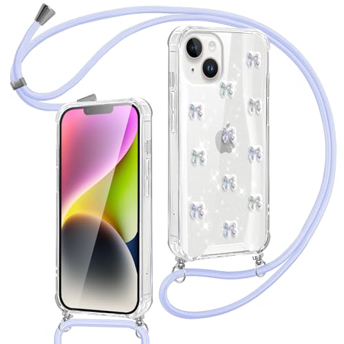 Saqmkil Handykette für iPhone 14/iPhone 13 6,1'' Hülle mit Band, 3D Schleifen Glitzer Paillette Transparent Handyhülle mit Kette Kordel, Aesthetic Design Schutzhülle für iPhone 13 zum Umhängen, Lila Saqmkil Handykette für iPhone 14/iPhone 13 6,1'' Hülle mit Band, 3D Schleifen Glitzer Paillette Transparent Handyhülle mit Kette Kordel, Aesthetic Design Schutzhülle für iPhone 13 zum Umhängen, Lila von Saqmkil