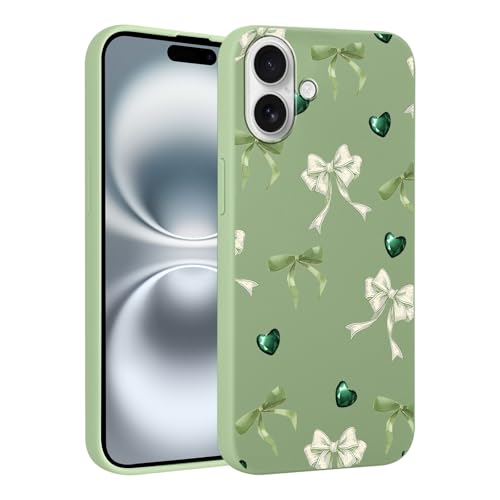 Saqmkil Hülle für iPhone 16 6,1'', Grün Silikon Ultra Dünn Handyhülle Aesthetic Mode Muster Motiv Design, Weich TPU Süßes Mädchen Frauen Stoßfest Case Schutzhülle für iPhone 16 - Schleifen 04 von Saqmkil