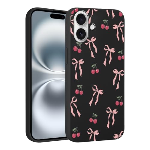 Saqmkil Hülle für iPhone 16 6,1'', Schwarz Silikon Ultra Dünn Handyhülle Aesthetic Mode Muster Motiv Design, Weich TPU Süßes Mädchen Frauen Stoßfest Case Schutzhülle für iPhone 16 - Schleifen 05 von Saqmkil