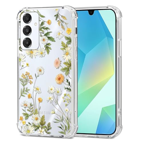Saqmkil Transparent Hülle für Samsung Galaxy A16 4G/5G, Aesthetic Muster Motiv Design Frauen Mädchen Frauen Dünne Handyhülle, Weich Süßes Stoßfest Klar Case Schutzhülle für Samsung A16 6,7'',Blumen 01 von Saqmkil