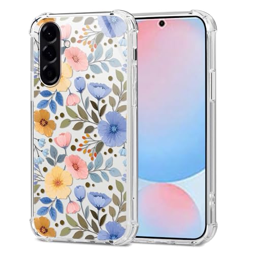 Saqmkil Transparent Hülle für Samsung Galaxy A56, Aesthetic Muster Motiv Design Frauen Mädchen Frauen Dünne Handyhülle, Weich Süßes Stoßfest Klar Case Schutzhülle für Samsung A56 6,7'',Blumen 02 von Saqmkil