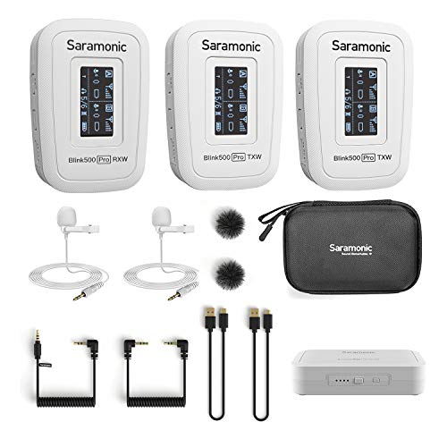 Saramonic Blink500 Pro B2 Mini-Mikrofon, kabellos, Stereo, Dual-Kanal, mit Ladebox, OLED-Display und 3,5 mm Kopfhörerausgang für DSLRs, spiegellose Kameras und Videos, Smartphones von Saramonic