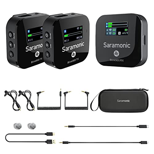 Saramonic Drahtloses Lavalier-Mikrofon, Blink 900 (B2) 2,4-GHz-Funksender-Empfänger-Kit mit LCD-Display Echtzeitüberwachung für DSLR-Kamera iPhone Android Smartphone von Saramonic