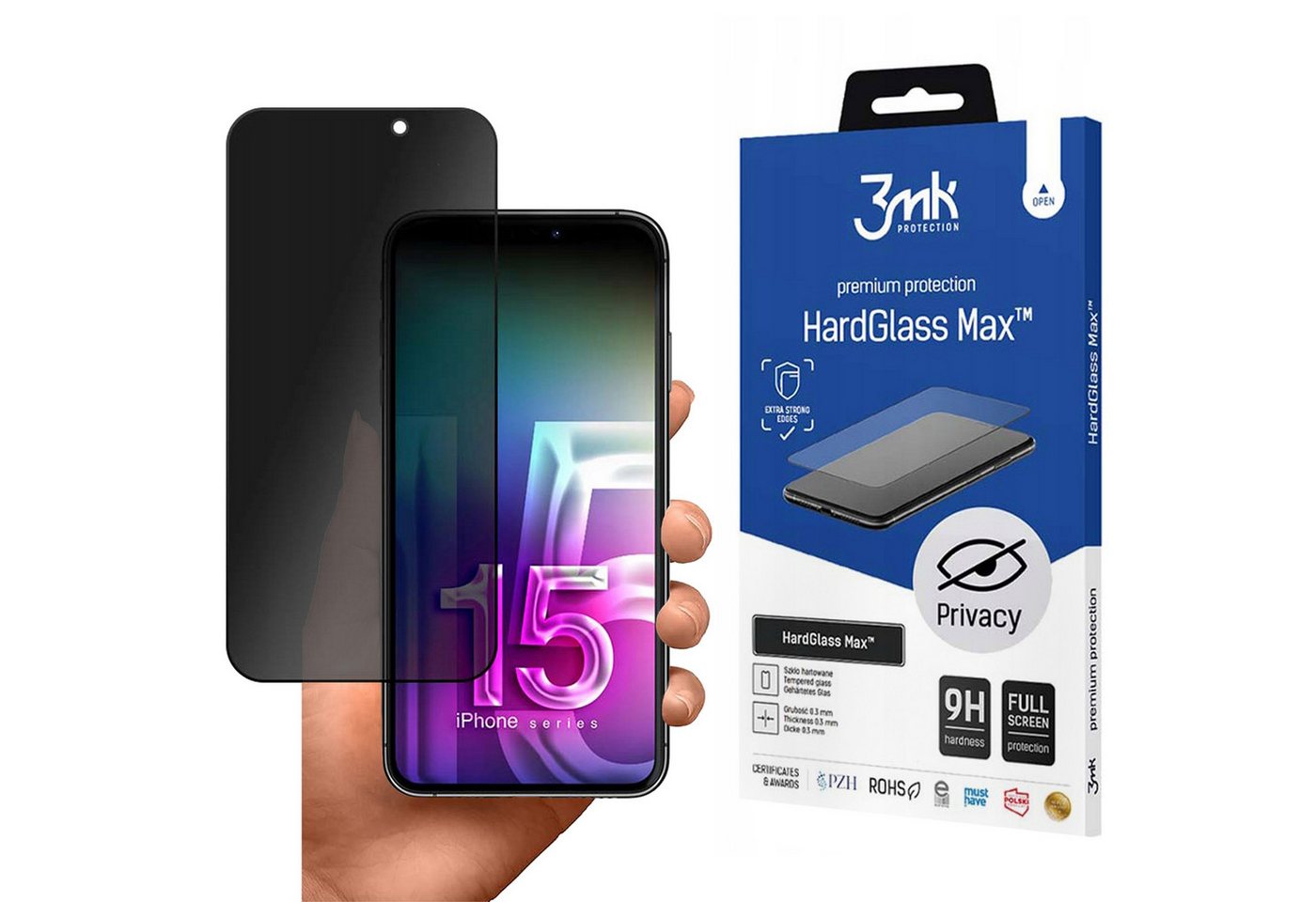 Sarcia.eu Schutzfolie 3mk HardGlass Max Privacy Black Privacy-Glas für Apple iPhone 15 Pro von Sarcia.Eu