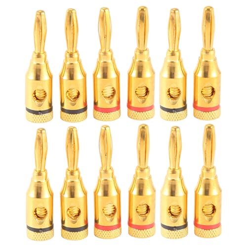 Sarngk Vergoldeter Bananen Stecker oder -Stecker (Offener Schrauben Typ) (6 Paare (12 Stecker)) Audio Stecker Lautsprecher Kabel Anschluss von Sarngk