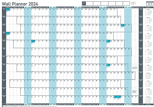 Sasco 2024 Value Yearly Wall Planner Set, Paper Whiteboard Style Dry Erase Calendar, Large Wall Planner, Poster Style Wall Chart & Office Pinnwand, blau, 915 x 610 mm von Sasco
