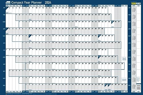 Sasco 2024 kompakter Jahres-Wandplaner, Papier-Mini-Whiteboard-Poster-Stil, trocken abwischbarer Kalender, kleiner Wandplaner mit trocken abwischbarem Stift, Stift-Clip und Aufklebern, Wandtafel und von Sasco