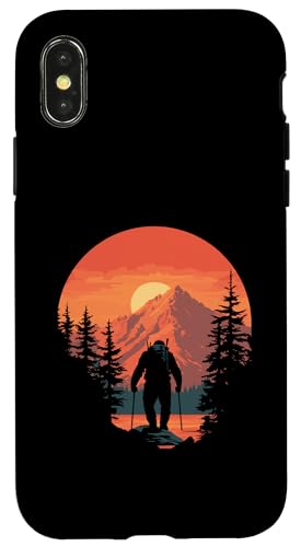 Hiking Sasquatch at Sunset Retro Bigfoot Mountains & Sun Hülle für iPhone X/XS von Sasquatch Garage