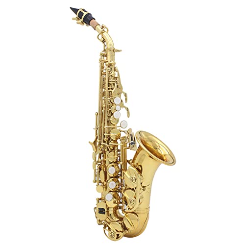 Sasuori Golden Brass Carve Muster Bb gebogen Althorne Sopran-Saxophon Saxophon Sax weiße Perle Muschel Knöpfe Windinstrument mit den Handschuhen Fällen Fettreinigungstuch Bandbürste von Sasuori