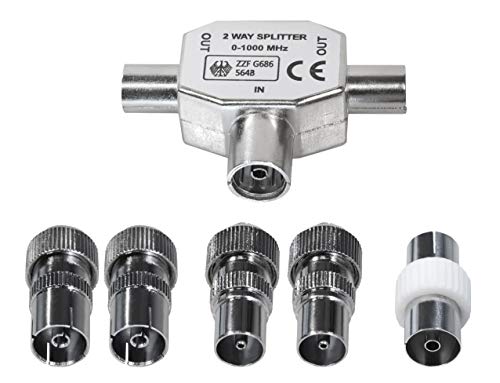 Koaxial verteiler 2-Fach,Antennen Verteiler, BK Verteiler 0-1000 MHz für DVB-T/BK,T-Adapter Verteiler für Kabelfernsehen+5 xTV-Antennen-Koaxialstecker von Sat-Fox