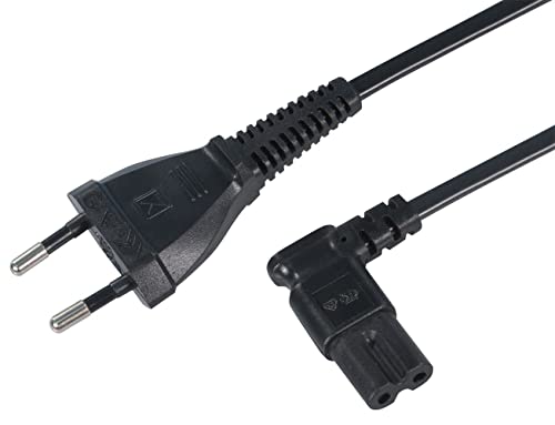 Sat-Fox 1,5m Netzkabel Stromkabel Strom Kabel Stecker Typ C Eurostecker auf C7 Buchse 90° Gewinkelt Euro-Netzkabel Kleingerätekabel Euro 8 TV Blu-Ray Haushaltsgeräte Netzteile - Schwarz von Sat-Fox