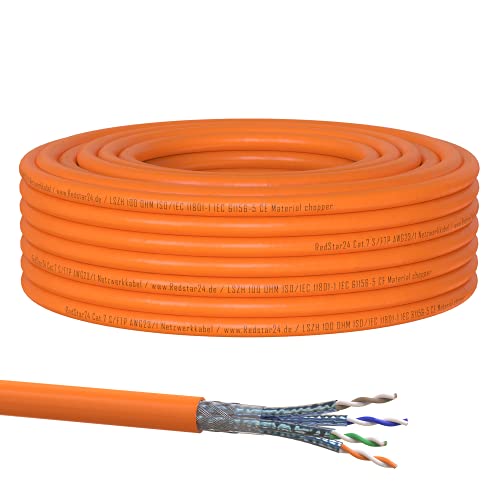 CAT 7 Verlegekabel 50m Netzwerkkabel Datenkabel LAN CAT7 Kabel Kupfer Installationskabel CAT.7 Gigabit S/FTP Halogenfrei PIMF POE 10Gbit Netzwerk Verkabelung Ethernet | 50m Redstar24 von SatShop-Ft