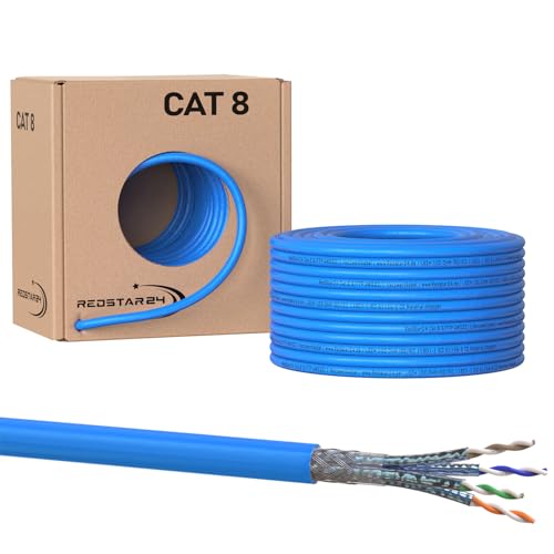 Redstar24 50m CAT 8 Verlegekabel Netzwerkkabel CAT8.1 LAN Halogenfrei Installationskabel CAT8 Kabel Netzwerk Verkabelung Datenkabel bis zu 40 Gbit/s Kupfer Ethernet cable S/FTP LSZH von SatShop-Ft