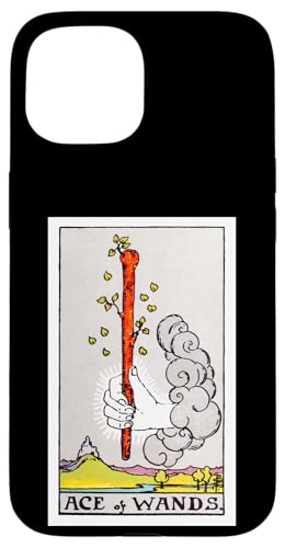 Ace of Wands Vintage Tarotkarte – Rider Waite Deck Hülle für iPhone 15 von Satanic Occult and Black Magic Designs RLW