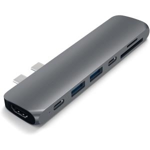 Satechi Aluminium Type-C Pro Hub Adapter für das 2016 MacBook Pro 13 und 15 40Gbs Thunderbolt 3, 4k HDMI, Pass-Through Ladung, SD/Micro Kartenleser und 2 USB 3.0 Anschlüsse (ST-CMBPM) von Satechi