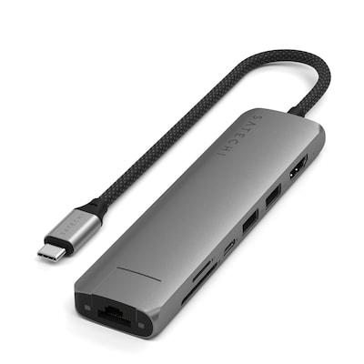 Satechi USB-C 7-in-1 Slim Multiport Adapter mit Ethernet Space Grau Satechi USB-C 7-in-1 Slim Multiport Adapter mit Ethernet Space Grau von Satechi