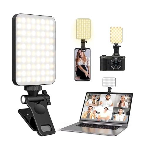 80 LED Selfie Licht mit Clip, 3000-6500K dimmbares Videolicht, 3 Lichtmodi, CRI95+, 2000mAh Akku, Tragbares Panel-Licht für Handy, iPhone, Android, Tablet, Laptop, YouTube, TikTok, Live-Streaming von Sathychanpy