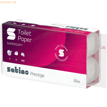 Satino Toilettenpapier 043030 Prestige 4-lagig hochweiß 150 Blatt 8 Ro von Satino
