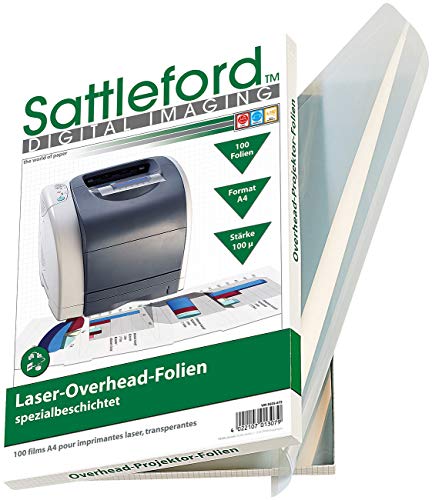 Sattleford Druckerfolie: 100 Overhead-Folien für Laserdrucker & Kopierer 100µ/glasklar (Druckerfolie Laserdrucker, Overhead Folie Laser, Fotopapier beidseitig bedruckbar) von Sattleford