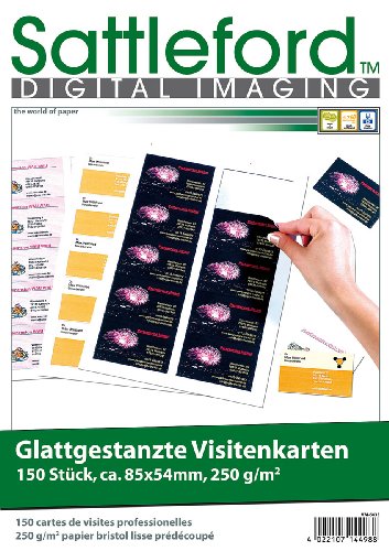 Sattleford Papier vorgestanzt: 150 Business-Visitenkarten mit glatten Kanten, Laser & Injekt, 250g/m² (Visitenkarten Druckerpapier, Namensschild, Fotopapier) von Sattleford