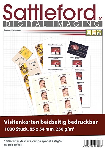 Sattleford Visitenkarten drucken: 1.000 Visitenkarten, microperforiert, Inkjet & Laser, 250g/m², 85 x 54 (Papier perforiert, drucken Papier, Fotopapier Laserdrucker) von Sattleford