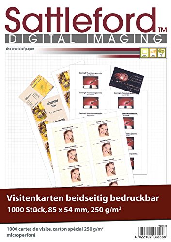 Sattleford Visitenkarten Papier: 1.000 Visitenkarten, microperforiert, Inkjet & Laser, 250g/m², 85 x 54 (Visitenkarten Papier perforiert, Visitenkarten-Papier für Drucker, Vorgestanzte) von Sattleford