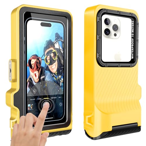 Wasserdichte Handyhülle, Outdoor-Tauchen, Schnorcheln, Schwimmen, Surfen, Unterwasser-Touchscreen-Gehäuse für iPhone 16 Pro Max, Samsung S25 Ultra, nicht mehr als 17,5 cm (6,9 Zoll), Gelb / Schwarz, von Saupsitnz