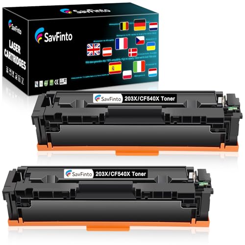 SavFinto 203X Schwarz Toner Ersatz für HP CF540X CF540A 203X 203A Tonerpatronen Kompatibel mit HP Color Laserjet Pro MFP M281fdw M281fdn M281cdw M280nw M254nw M254dw M254dn M281 M254 (2 Schwarz) von SavFinto