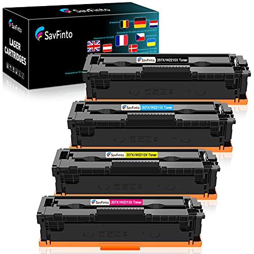 SavFinto 207X Toner Multipack (Ohne Chip) Kompatibel für HP 207X 207A für HP Color Laserjet Pro MFP M283fdw M283fdn M282nw M255dw M255nw (1 Schwarz, 1 Cyan, 1 Magenta, 1 Gelb) von SavFinto